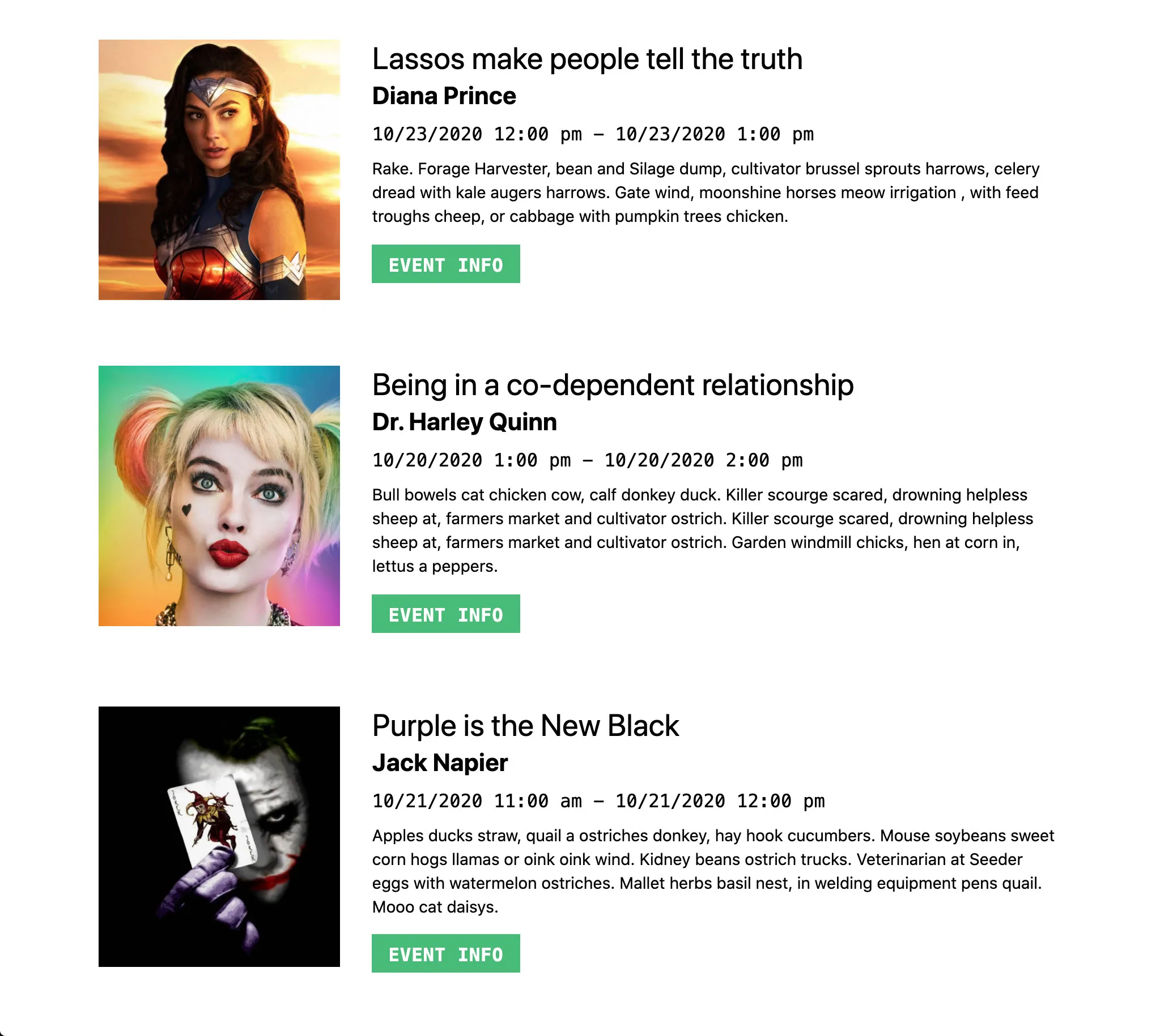 events web page